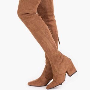 NWOT Over Knee Long Boots in Brown Suede with a Comfort Square Heel Size 10